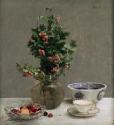 Still Life with Vase of Hawthorn, Bowl of Cherries, Japanese Bowl, and Cup and Saucer, Henri Fantin-Latour